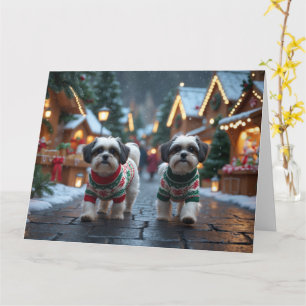 Malti Tzu Dogs Christmas Snow Holiday Card
