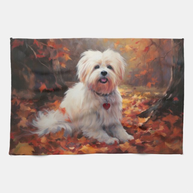 Malti Tzu in Autumn Leaves Fall Inspire Kitchen Towel (Horizontal)
