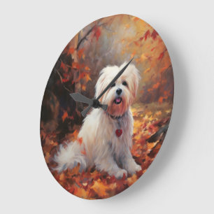 Malti Tzu in Autumn Leaves Fall Inspire Large Clock
