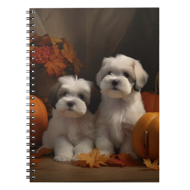 Malti tzu Puppy Autumn Delight Pumpkin Notebook (Front)