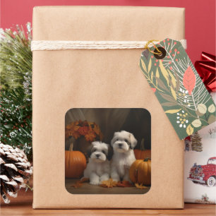 Malti tzu Puppy Autumn Delight Pumpkin Square Sticker