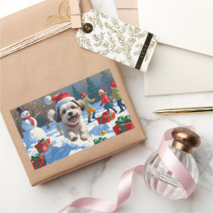 Malti Tzu Running in Snow with Christmas Hat Sticker