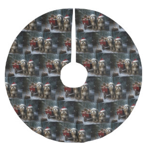 Malti tzu Snowy Sleigh Christmas Decor  Brushed Polyester Tree Skirt