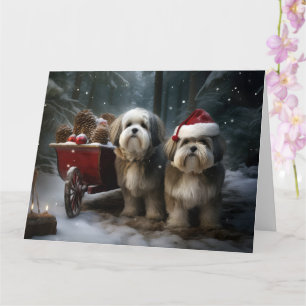 Malti tzu Snowy Sleigh Christmas Decor  Card