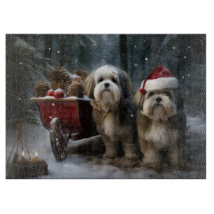 Malti tzu Snowy Sleigh Christmas Decor  Cutting Board
