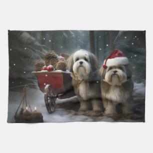 Malti tzu Snowy Sleigh Christmas Decor Kitchen Towel