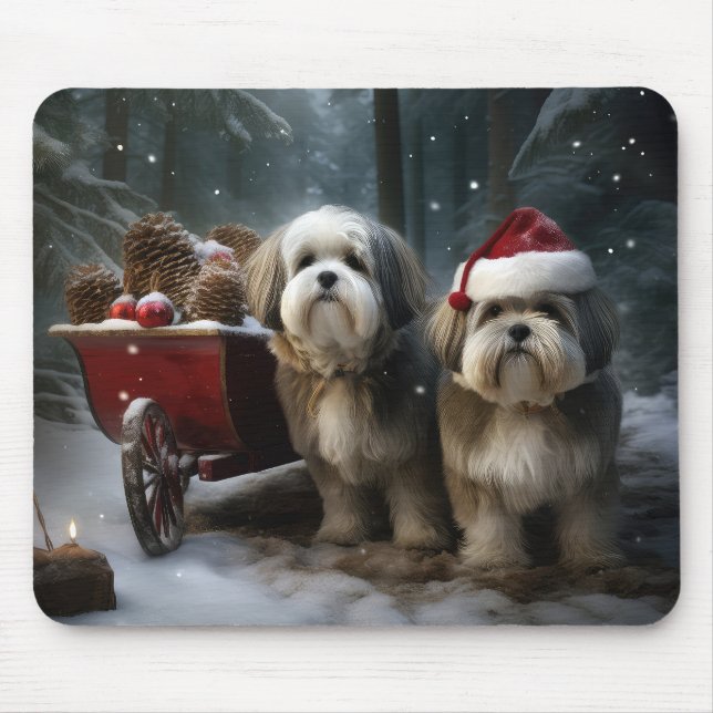 Malti tzu Snowy Sleigh Christmas Decor  Mouse Pad (Front)