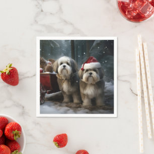Malti tzu Snowy Sleigh Christmas Decor  Napkin