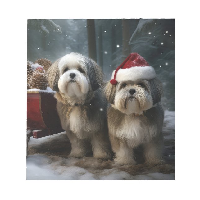 Malti tzu Snowy Sleigh Christmas Decor  Notepad (Front)