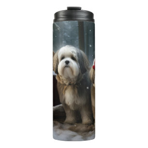 Malti tzu Snowy Sleigh Christmas Decor  Thermal Tumbler