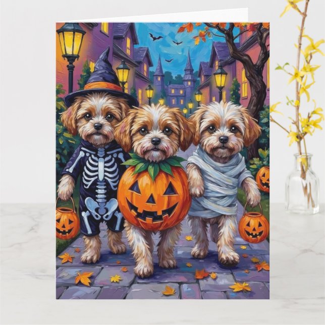 Malti Tzu Trick-or-Treating in Halloween Costumes Card (Yellow Flower)