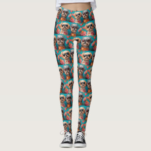 Malti Tzu with Heart Roses Valentine's Day  Leggings