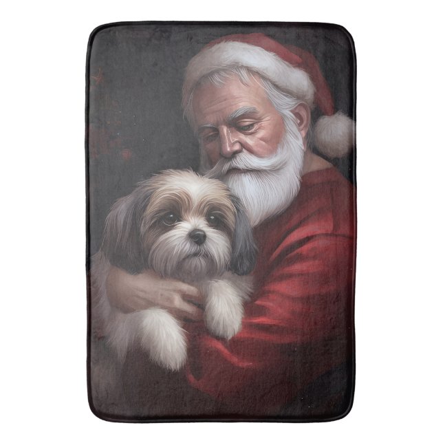 Malti Tzu With Santa Claus Festive Christmas Bath Mat (Front Vertical)