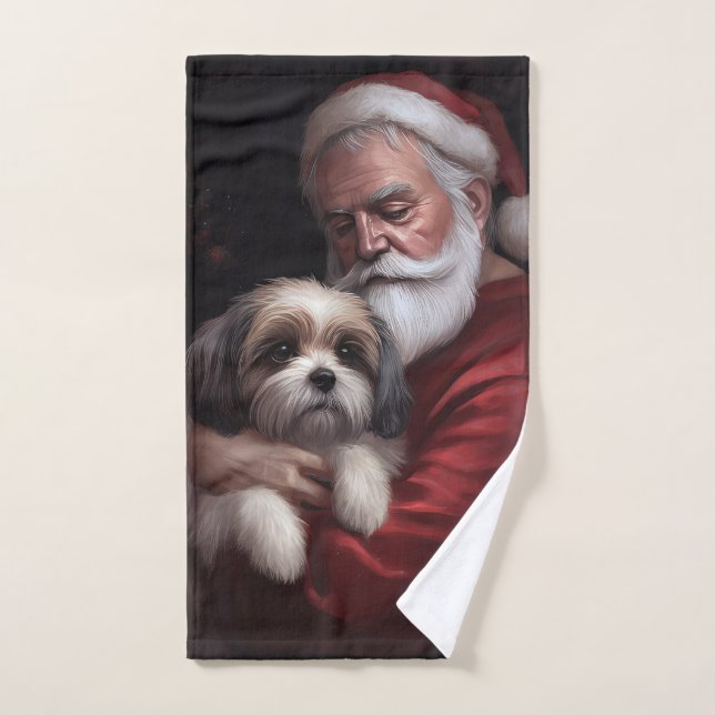 Malti Tzu With Santa Claus Festive Christmas Bath Towel Set (Hand Towel)