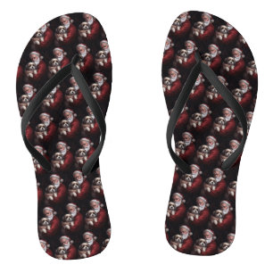 Malti Tzu With Santa Claus Festive Christmas Flip Flops