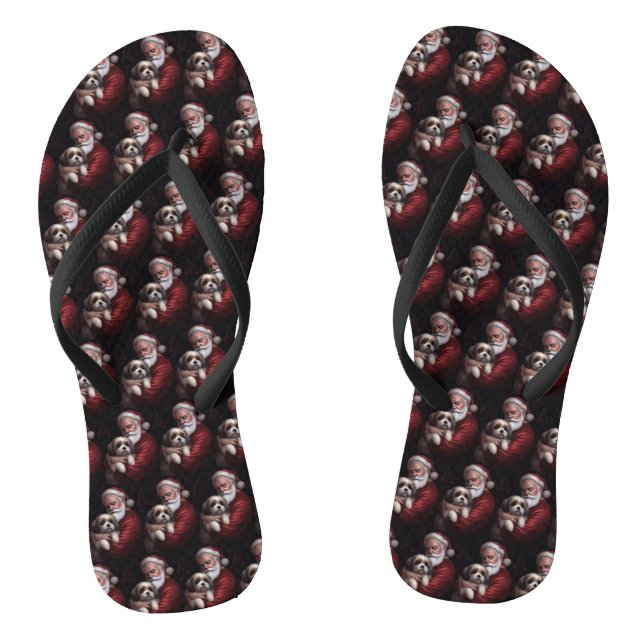Malti Tzu With Santa Claus Festive Christmas Flip Flops (Footbed)