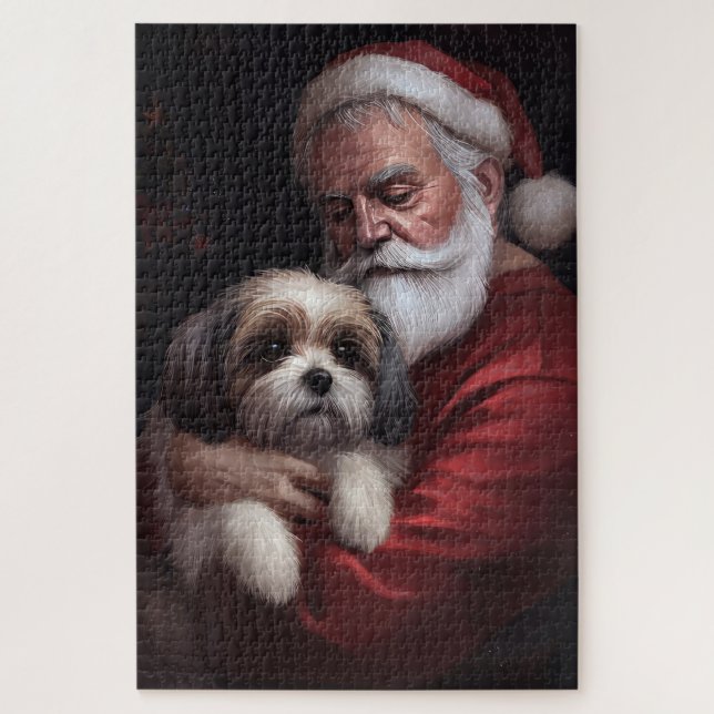 Malti Tzu With Santa Claus Festive Christmas Jigsaw Puzzle (Vertical)