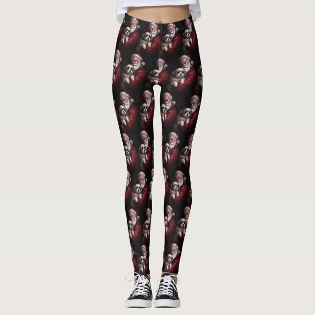 Malti Tzu With Santa Claus Festive Christmas Leggings (Front)