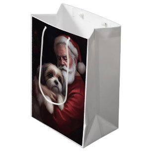 Malti Tzu With Santa Claus Festive Christmas Medium Gift Bag