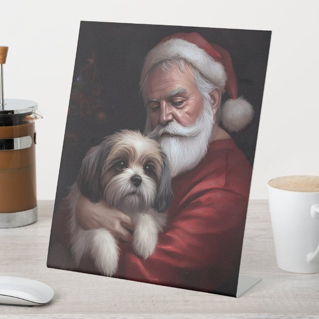 Malti Tzu With Santa Claus Festive Christmas Pedestal Sign (In SItu)