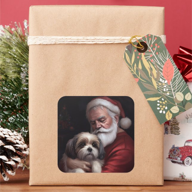 Malti Tzu With Santa Claus Festive Christmas Square Sticker (Holiday)
