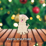 Maltipoo Dog Ornament Photo Sculpture Ornament<br><div class="desc">Cute,  furry,  illustration of a Maltipoo puppy with a pink ribbon on top of head.  Adorable eyes and pink tongue out.



Illustration by:  Lori@SaltTownStudio</div>