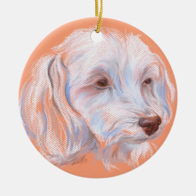 Maltipoo Dog Pastel Art Ceramic Ornament (Front)