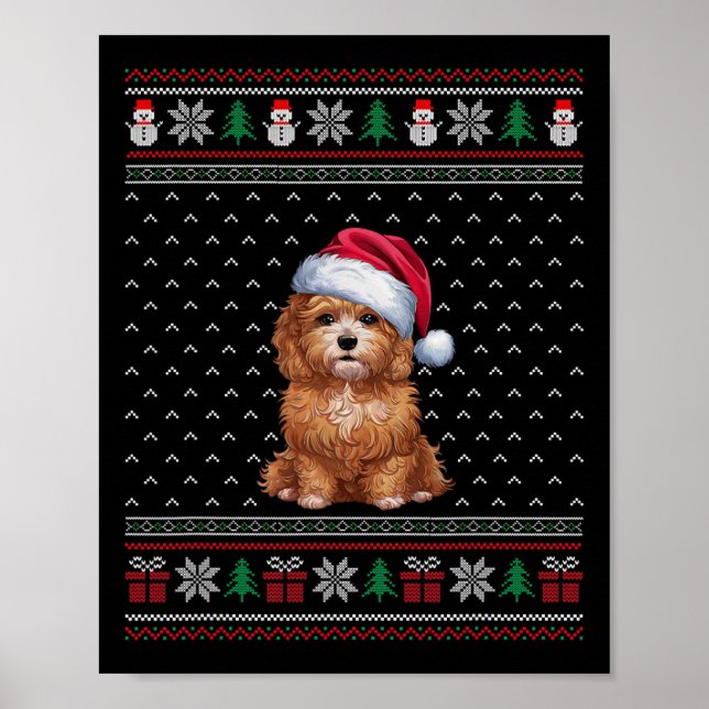 Maltipoo Dog Wearing Santa Hat Ugly Xmas Dog Lover Poster (Front)