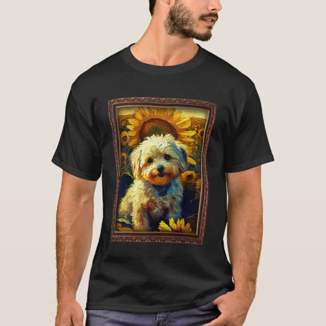 Maltipoo Painting Sunflower Flower Mom Women Flora T-Shirt (Front)