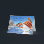 Mam Robins and Snowman Christmas Holiday Card<br><div class="desc">A beautiful Christmas card for a mam. Send seasonal cheer with this beautifully illustrated Christmas card showcasing three cheeky robins balancing on a snowman's carrot nose. A joyful design capturing the magic of winter and the spirit of the holidays.</div>