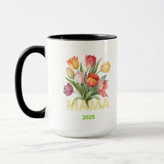 "Mama 2025" custom cup with colorful flowers