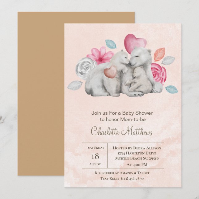Mama and Baby Bear Animals Baby Shower  Invitation (Front/Back)