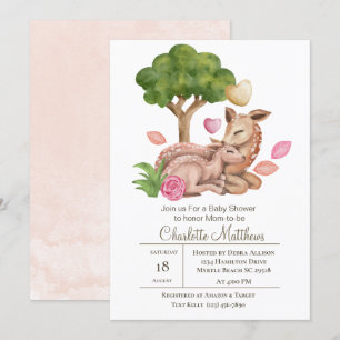 Mama and Baby Deer Forrest Animals Baby Shower In Invitation