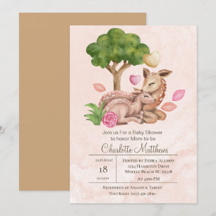 Mama and Baby Deer Forrest Animals Baby Shower Invitation
