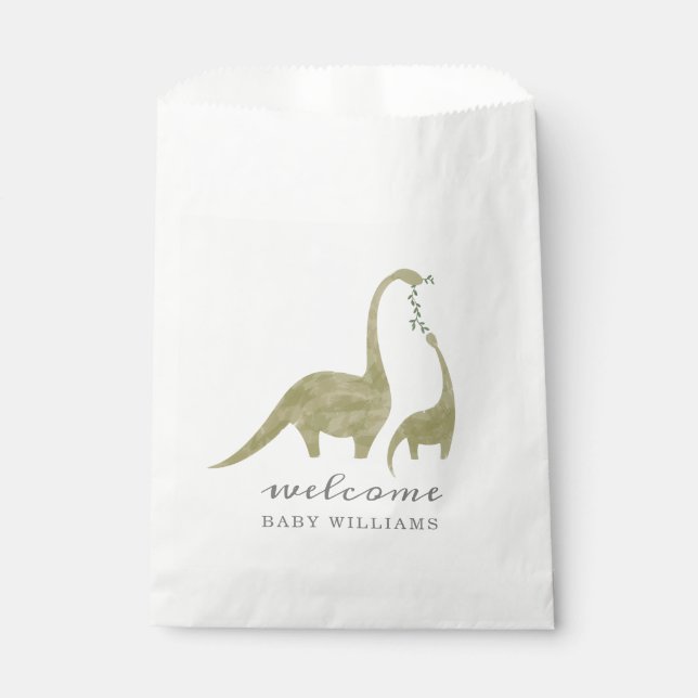 Mama and Baby Dinosaur Neutral Baby Shower Favour Bag (Front)