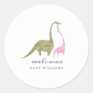 Mama and Baby Dinosaur Pink Baby Shower Classic Round Sticker