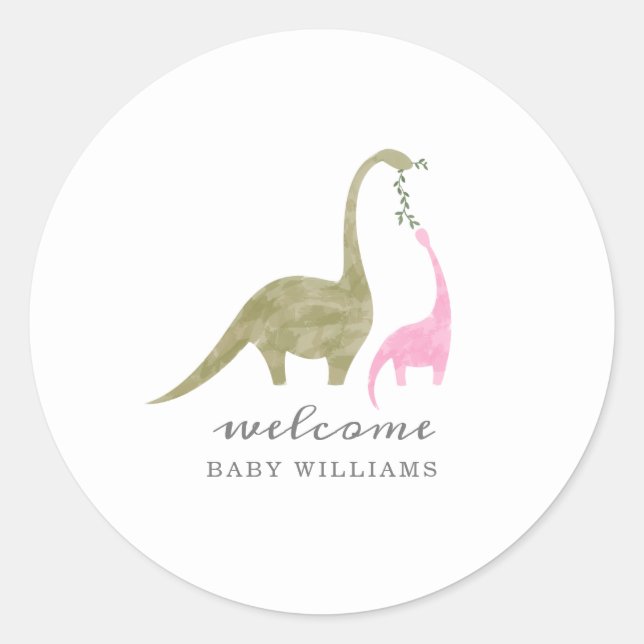 Mama and Baby Dinosaur Pink Baby Shower Classic Round Sticker (Front)