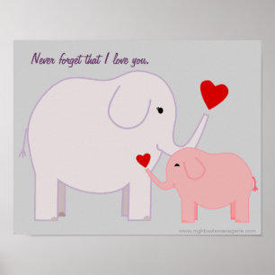 Mama and Baby Elephant in Pink and Purple Poster