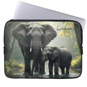 Mama and Baby Elephant Personalized Laptop Sleeve