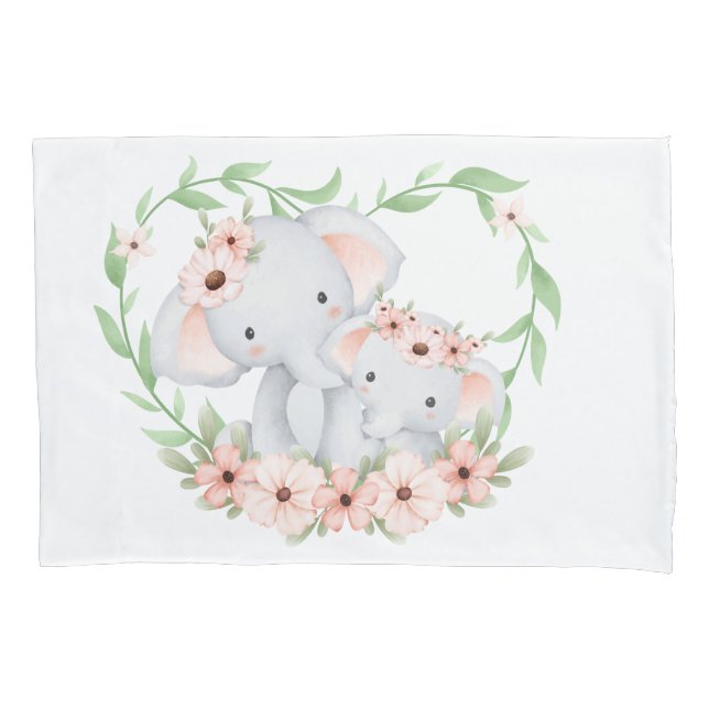 Mama and baby elephant pillow case (Front)