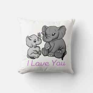 "Mama and Baby Elephant" Throw Pillow
