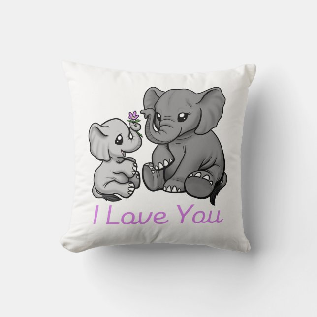 "Mama and Baby Elephant" Throw Pillow (Front)