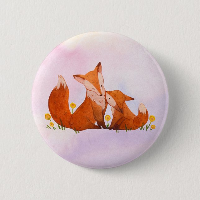 Mama and baby fox  2 inch round button (Front)
