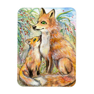 Mama And Baby Fox Magnet