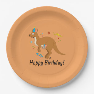 Mama and Baby in Birthday Hats Paper Plate