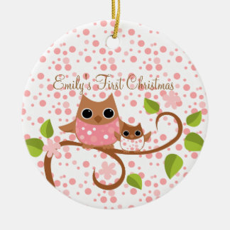 Mama and Baby Owl Ceramic Ornament