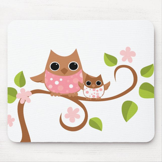Mama and Baby Owls Mouse Pad (Front)
