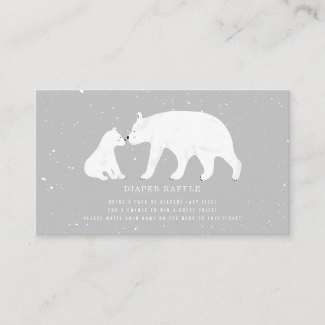 Mama And Baby Polar Bear Grey Baby Diaper Raffle Enclosure Card (Front)
