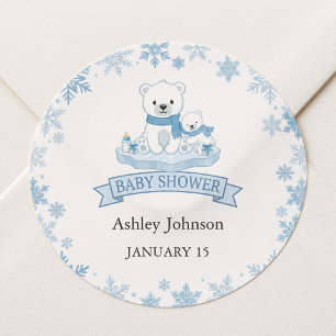 Mama and Baby Polar Bear Winter Snowflake Classic Round Sticker