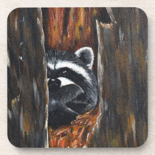 Mama and Baby Raccoon Painting Coaster